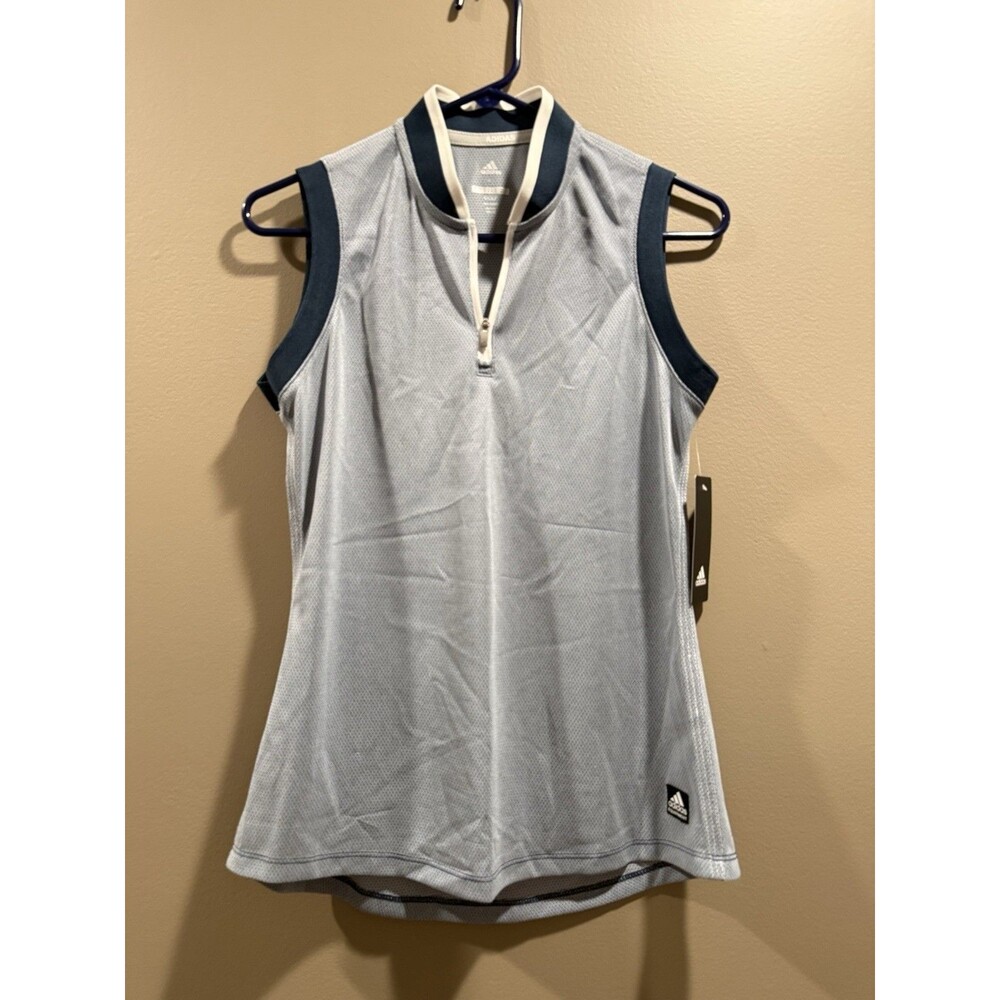 Women’s adidas Golf Sleeveless 1/4 Zip Polo Shirt Navy White Size S - Picture 8 of 11